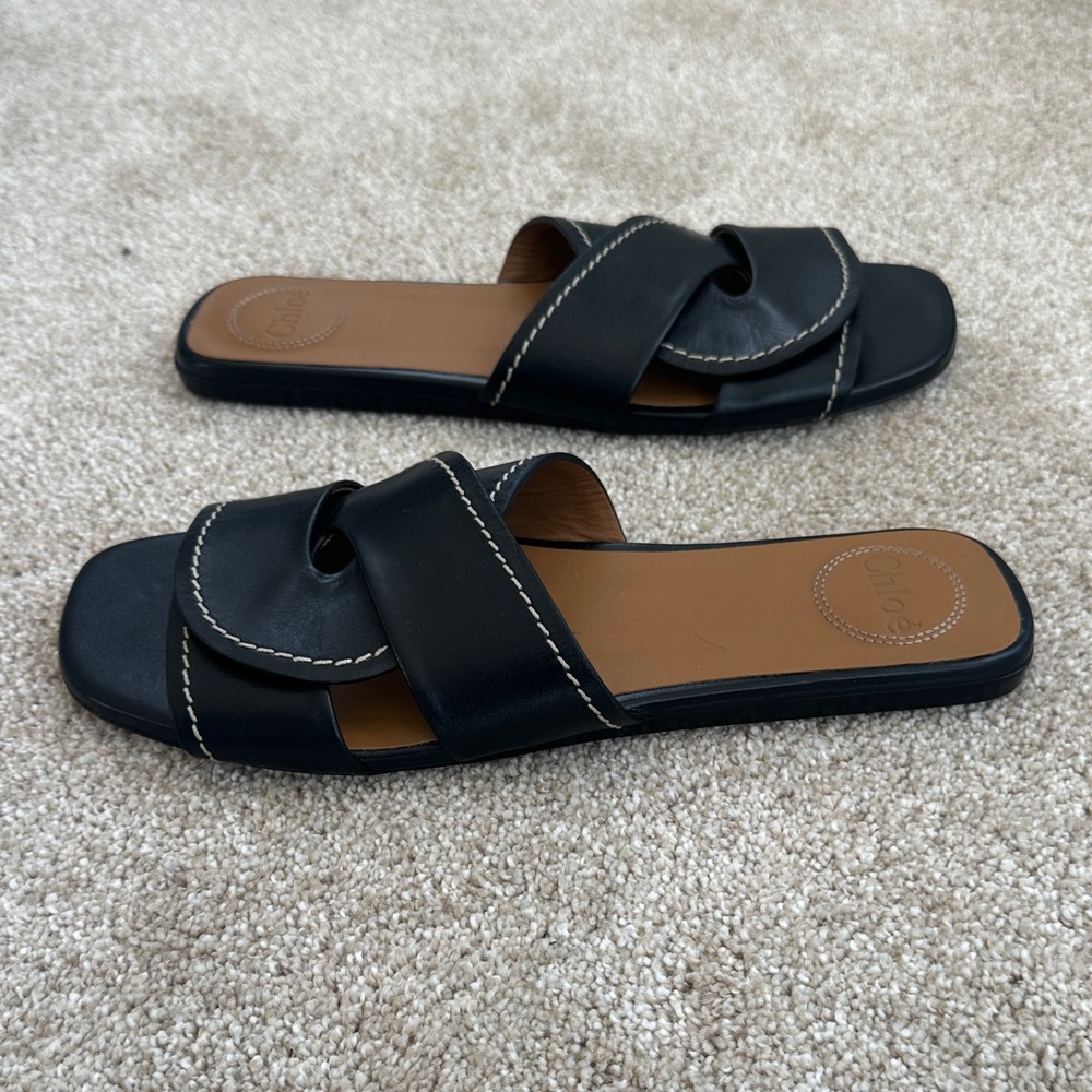Chloe Black Leather Slide Sandals - Picture 5 of 13